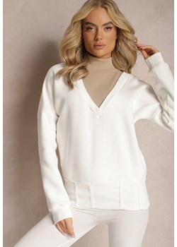 Biała Bawełniana Bluza z Trójkątnym Dekoltem Hydralia ze sklepu Renee odzież w kategorii Bluzy damskie - zdjęcie 167367706