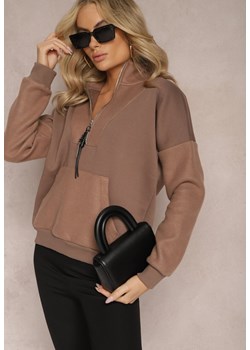 Brązowa Bluza Half Zip z Przeszyciami i Półgolfem Ananke ze sklepu Renee odzież w kategorii Bluzy damskie - zdjęcie 167367806