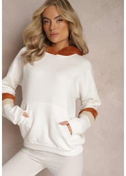 Biała Bawełniana Bluza z Kapturem i Wstawkami z Polaru Qilin ze sklepu Renee odzież w kategorii Bluzy damskie - zdjęcie 167367856