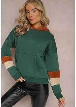 Zielona Bawełniana Bluza z Kapturem i Wstawkami z Polaru Qilin ze sklepu Renee odzież w kategorii Bluzy damskie - zdjęcie 167367866