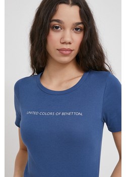 United Colors of Benetton t-shirt bawełniany damski kolor niebieski ze sklepu ANSWEAR.com w kategorii Bluzki damskie - zdjęcie 167376507