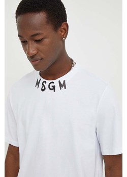 MSGM t-shirt bawełniany męski kolor biały z nadrukiem ze sklepu ANSWEAR.com w kategorii T-shirty męskie - zdjęcie 167376557