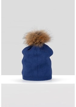Niebieska czapka z pomponem z szopa ze sklepu Molton w kategorii Czapki zimowe damskie - zdjęcie 167376695