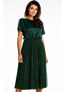 Sukienka elegancka zielona midi z krótkim rękawem A627, Kolor zielony, Rozmiar L, Awama ze sklepu Primodo w kategorii Sukienki - zdjęcie 167378945