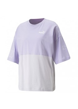 Damski t-shirt z nadrukiem Puma Power Colourblock Tee - fioletowy ze sklepu Sportstylestory.com w kategorii Bluzki damskie - zdjęcie 167381716