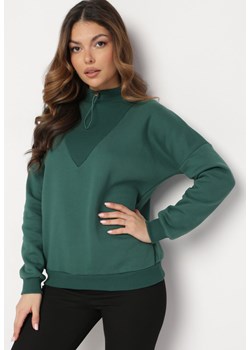 Zielona Bawełniana Bluza z Półgolfem i Ściągaczem Themista ze sklepu Born2be Odzież w kategorii Bluzy damskie - zdjęcie 167390876