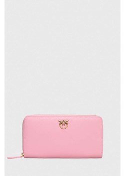 Pinko portfel skórzany kolor różowy 100250 A0F1 ze sklepu ANSWEAR.com w kategorii Portfele damskie - zdjęcie 167396427