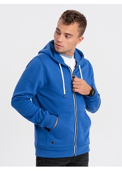 Bluza męska rozpinana z kapturem BASIC - niebieska V9 OM-SSBZ-0118 ze sklepu ombre w kategorii Bluzy męskie - zdjęcie 167417437