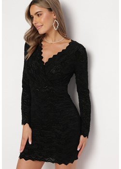 Czarna Koronkowa Sukienka Mini z Kopertowym Dekoltem Irielle ze sklepu Born2be Odzież w kategorii Sukienki - zdjęcie 167421438