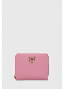 Pinko portfel skórzany damski kolor różowy 100249.A0F1 ze sklepu ANSWEAR.com w kategorii Portfele damskie - zdjęcie 167422369