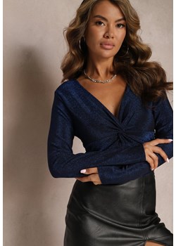 Granatowa Połyskująca Bluzka z Ozdobnym Węzłem Mistri ze sklepu Renee odzież w kategorii Bluzki damskie - zdjęcie 167447156