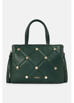 Pikowana torebka do ręki Nobo z logowanymi nitami, zielona ze sklepu NOBOBAGS.COM w kategorii Torby Shopper bag - zdjęcie 167462826