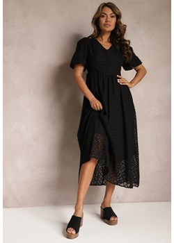 Czarna Rozkloszowana Sukienka Haftowana Maxi z Krótkim Rękawem Garneta ze sklepu Renee odzież w kategorii Sukienki - zdjęcie 167521938