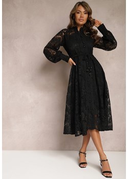 Czarna Koronkowa Sukienka Midi z Ozdobnym Wiązaniem Camaela ze sklepu Renee odzież w kategorii Sukienki - zdjęcie 167521968
