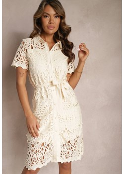 Beżowa Koszulowa Sukienka Midi z Ażurowym Zdobieniem Tatrasi ze sklepu Renee odzież w kategorii Sukienki - zdjęcie 167522128