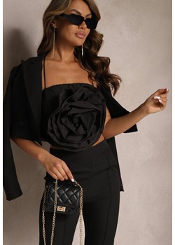Czarny Top Ozdobiony Dużym Kwiatem z Wiązaniem na Szyi Proxama ze sklepu Renee odzież w kategorii Bluzki damskie - zdjęcie 167522178