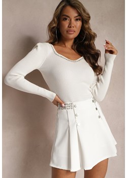 Biała Rozkloszowana Spódnica Mini z Ozdobnymi Guzikami Holiana ze sklepu Renee odzież w kategorii Spódnice - zdjęcie 167522188