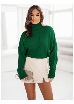 Pleciony sweter oversize golf FEZA - butelkowej zieleni ze sklepu magmac.pl w kategorii Swetry damskie - zdjęcie 167560138