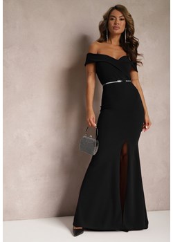 Czarna Taliowana Sukienka Maxi z Rozcięciem Perlina ze sklepu Renee odzież w kategorii Sukienki - zdjęcie 167564807