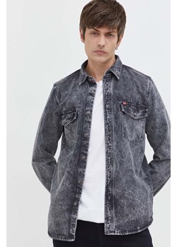 HUGO koszula jeansowa męska kolor szary regular z kołnierzykiem klasycznym 50508625 ze sklepu ANSWEAR.com w kategorii Koszule męskie - zdjęcie 167576115
