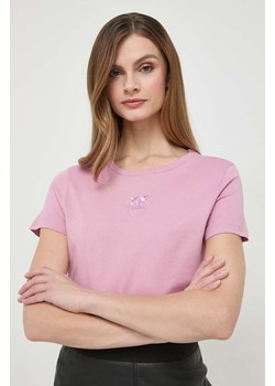 Pinko t-shirt bawełniany damski kolor różowy 100355.A1NW ze sklepu ANSWEAR.com w kategorii Bluzki damskie - zdjęcie 167576916