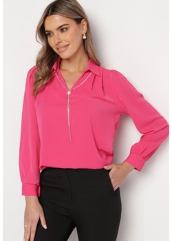Różowa Bluzka z Kołnierzem i Łańcuszkami Verbora ze sklepu Born2be Odzież w kategorii Bluzki damskie - zdjęcie 167617366