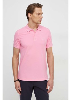 United Colors of Benetton polo bawełniane kolor różowy gładki ze sklepu ANSWEAR.com w kategorii T-shirty męskie - zdjęcie 167635276