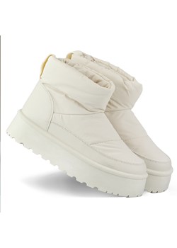 Beżowe buty zimowe śniegowce damskie na platformie beżowy ze sklepu ButyModne.pl w kategorii Śniegowce damskie - zdjęcie 167637177