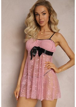 Różowa Koronkowa Koszula Nocna i Stringi z Kokardą Ericana ze sklepu Renee odzież w kategorii Koszule nocne - zdjęcie 167643347