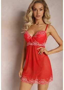 Czerwona Koszula Nocna z Ozdobną Koronką i Stringami Ruscus ze sklepu Renee odzież w kategorii Koszule nocne - zdjęcie 167643355