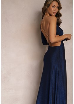 Granatowa Asymetryczna Sukienka Maxi na Jedno Ramię z Ozdobnym Łańcuszkiem Ombrelle ze sklepu Renee odzież w kategorii Sukienki - zdjęcie 167643387
