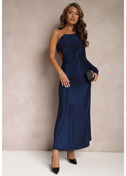 Granatowa Asymetryczna Sukienka Maxi na Jedno Ramię z Ozdobnym Łańcuszkiem Ombrelle ze sklepu Renee odzież w kategorii Sukienki - zdjęcie 167643388