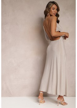 Jasnobeżowa Asymetryczna Sukienka Maxi na Jedno Ramię z Ozdobnym Łańcuszkiem Ombrelle ze sklepu Renee odzież w kategorii Sukienki - zdjęcie 167643389