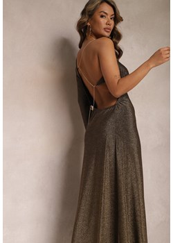 Złota Asymetryczna Sukienka Maxi na Jedno Ramię z Ozdobnym Łańcuszkiem Ombrelle ze sklepu Renee odzież w kategorii Sukienki - zdjęcie 167643397