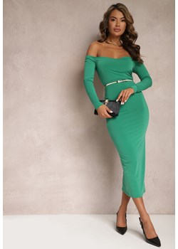 Zielona Kopertowa Sukienka Midi Hiszpanka o Dopasowanym Kroju Vervena ze sklepu Renee odzież w kategorii Sukienki - zdjęcie 167643425