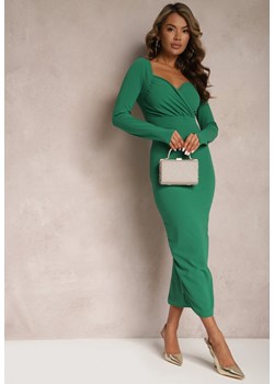 Zielona Dopasowana Sukienka Maxi z Marszczeniem i Kopertowym Dekoltem Soleiai ze sklepu Renee odzież w kategorii Sukienki - zdjęcie 167643495