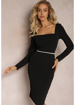 Czarna Dopasowana Sukienka Midi z Kwadratowym Dekoltem Peonis ze sklepu Renee odzież w kategorii Sukienki - zdjęcie 167643515