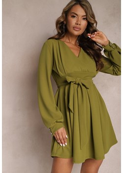 Zielona Rozkloszowana Sukienka Mini z Wiązanym Paskiem Lavendra ze sklepu Renee odzież w kategorii Sukienki - zdjęcie 167643575