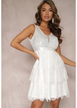 Biała Tiulowa Sukienka Mini z Cekinami Jophiela ze sklepu Renee odzież w kategorii Sukienki - zdjęcie 167643655