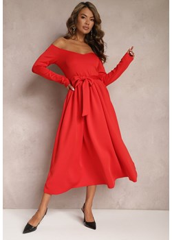 Czerwona Rozkloszowana Sukienka za Kolano Celadra ze sklepu Renee odzież w kategorii Sukienki - zdjęcie 167646058
