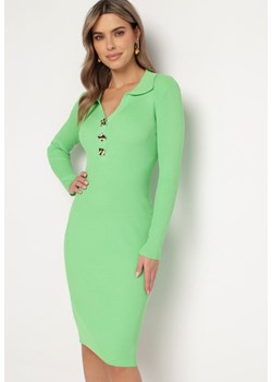 Zielona Dzianinowa Sukienka z Guzikami Allipoda ze sklepu Born2be Odzież w kategorii Sukienki - zdjęcie 167647847