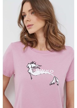 Pinko t-shirt bawełniany damski kolor różowy 100355.A1OC ze sklepu ANSWEAR.com w kategorii Bluzki damskie - zdjęcie 167649458