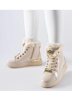 Beżowe sneakersy ocieplane futerkiem Lubriano ze sklepu gemre w kategorii Trampki damskie - zdjęcie 167682377