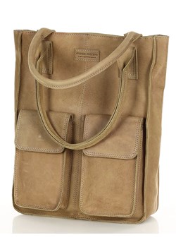 Torebka z kieszonkami skórzana dobrze zorganizowany shopper - MARCO MAZZINI beżowa ze sklepu Verostilo w kategorii Torby Shopper bag - zdjęcie 167685969