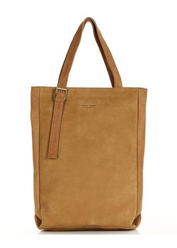 Duża torba skórzana old look na ramię shopper bag - MARCO MAZZINI brąz camel ze sklepu Verostilo w kategorii Torby Shopper bag - zdjęcie 167686167
