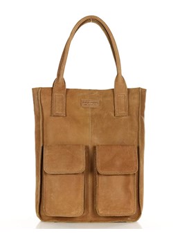 Torebka z kieszonkami skórzana dobrze zorganizowany shopper - MARCO MAZZINI brąz camel ze sklepu Verostilo w kategorii Torby Shopper bag - zdjęcie 167686175