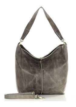 Torba skórzana na ramię na szerokiej rączce hobo bag - MARCO MAZZINI taupe khaki ze sklepu Verostilo w kategorii Torby Shopper bag - zdjęcie 167688567