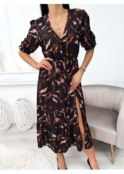 Czarno-Brązowa Sukienka z Rozporkiem ze sklepu ModnaKiecka.pl w kategorii Sukienki - zdjęcie 167690175