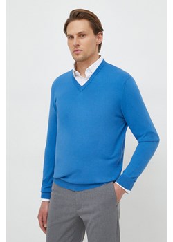 United Colors of Benetton sweter bawełniany kolor niebieski lekki ze sklepu ANSWEAR.com w kategorii Swetry męskie - zdjęcie 167696909