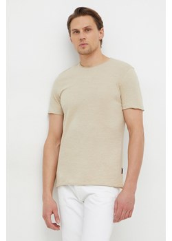 Sisley t-shirt bawełniany męski kolor beżowy gładki ze sklepu ANSWEAR.com w kategorii T-shirty męskie - zdjęcie 167697157
